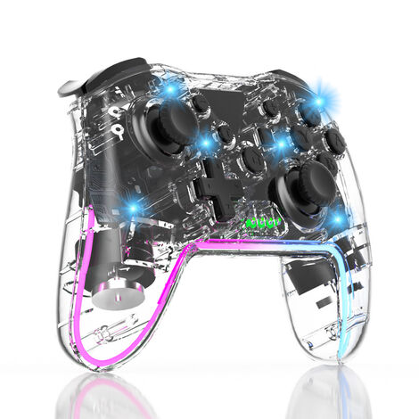 Switch Pro Gamepad Transparent Sans Fil Bluetooth Dual Vibration Blanc