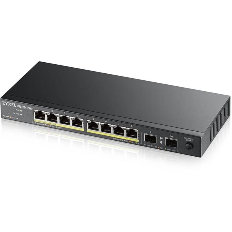 Zyxel - GS1100-10HP Commutateur Gigabit PoE+ 10 Ports avec PoE 130 w Max. 2 Ports sfp sans Ventilateur