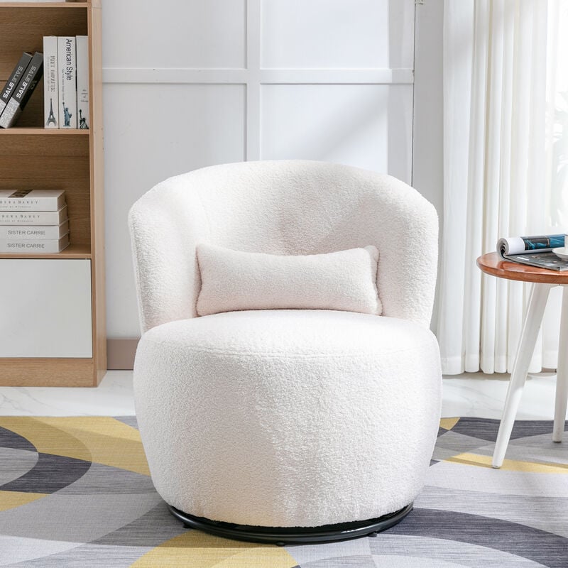 Swivel Accent Armchair Barrel Chair, Lounge Chair with Teddy Fabric and Mental Frame, Swivel Tub Chair,Sofa Reading Chair for Living Room Bedroom