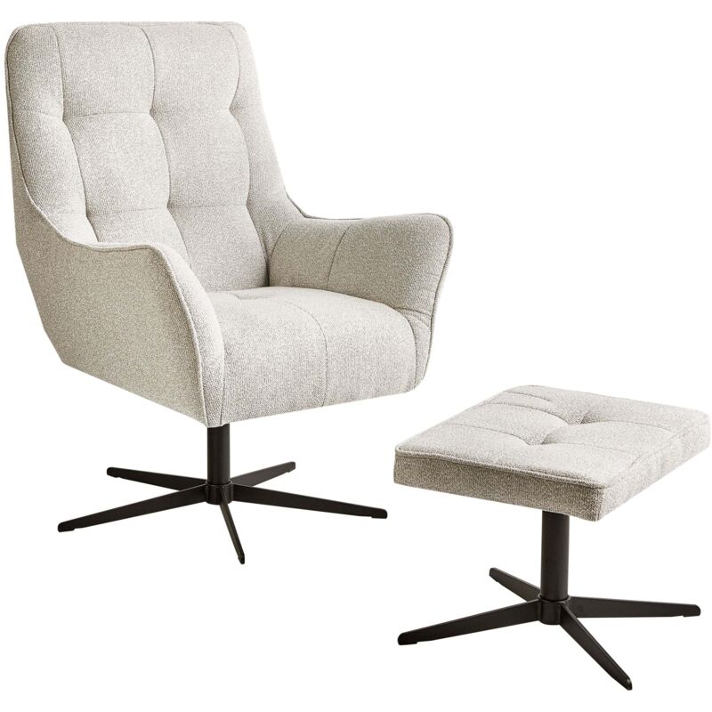 Beliani - Swivel Armchair And Footstool Set Fabric Upholstery Metal Legs Light Beige Molle Ii