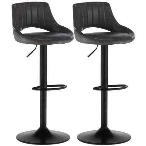 Swivel Bar Stools Set of 2 with Adjustable Gas Lift PU Leather Kitchen Stool Chair with Backs Footrest for Breakfast Counter,Grey