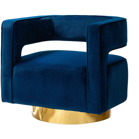 Swivel Barrel Chair Modern Velvet Armchair with 3D Curved Open Back & Swivel Gold Metal Base Club Lounge Chair for Customer Reception Store Decorations, Blue