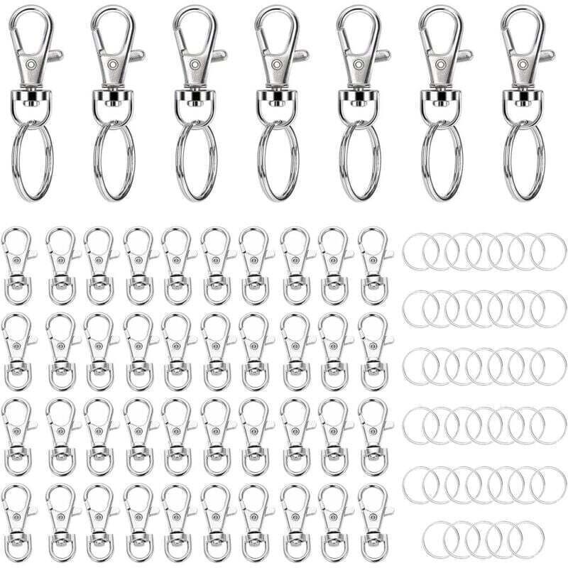 Swivel carabiners, 50 key rings, stainless steel swivel key ring