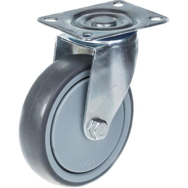 Swivel caster - 125 mm - Grey rubber - Capacity 130 kg - Top plate
