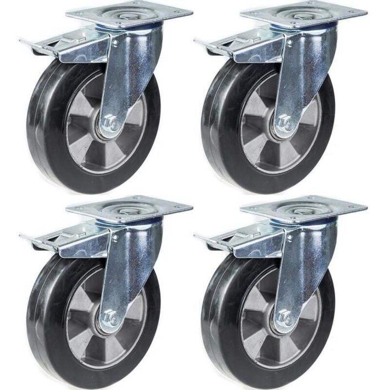 Swivel caster - 152 mm - Black rubber - Brake - Capacity 1320 kg