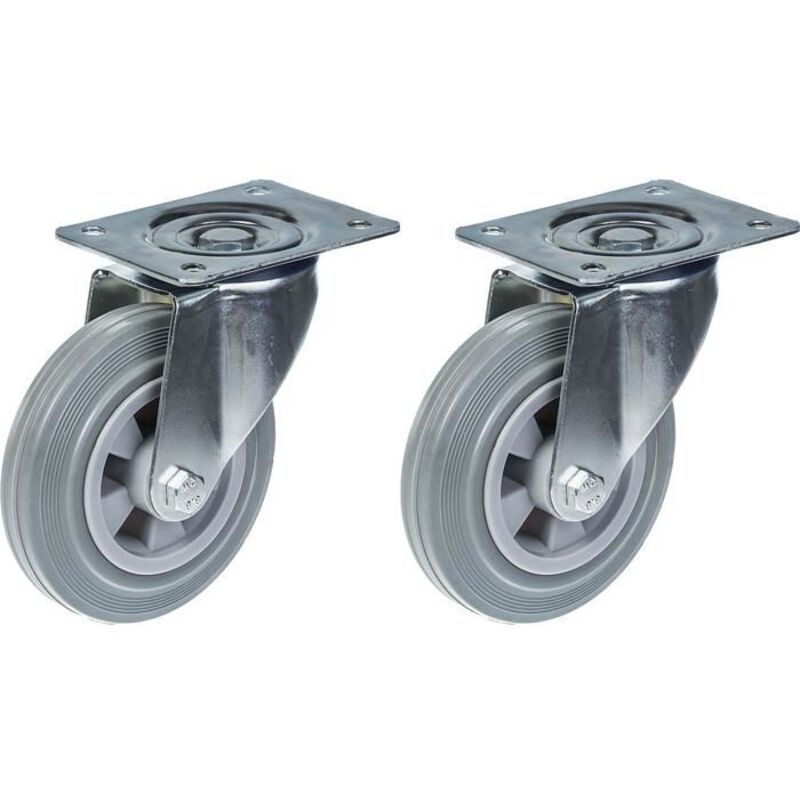 Swivel caster - 160mm - Grey rubber - Set of 2 - Capacity 135kg