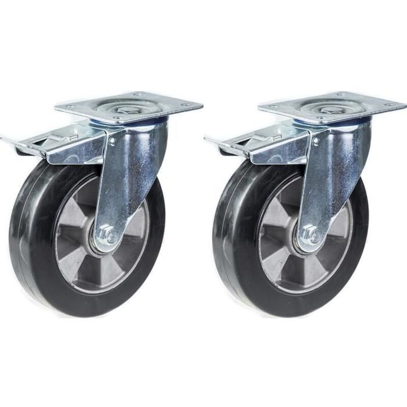 Swivel caster - 200mm - Black elastic rubber - Capacity 700kg - Set of 2