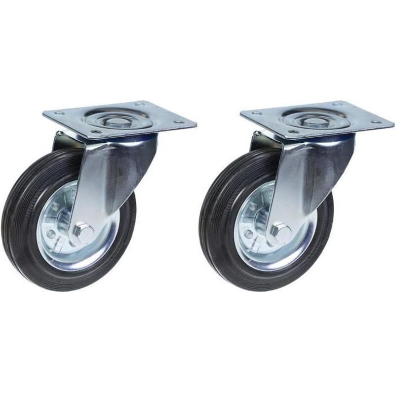 Swivel caster - 200mm - Black rubber - Capacity 400kg - Set of 2