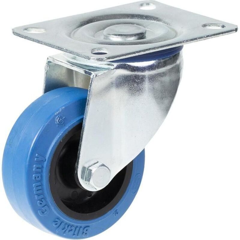 Swivel caster - 80 mm - Blue rubber - Capacity 140 kg - Low rolling resistance