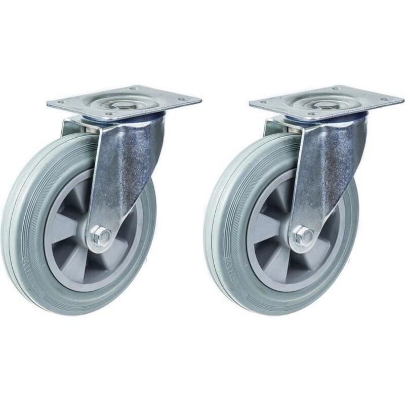 Swivel caster - Gray rubber - Set of 2 - 200 mm - Capacity 410 kg