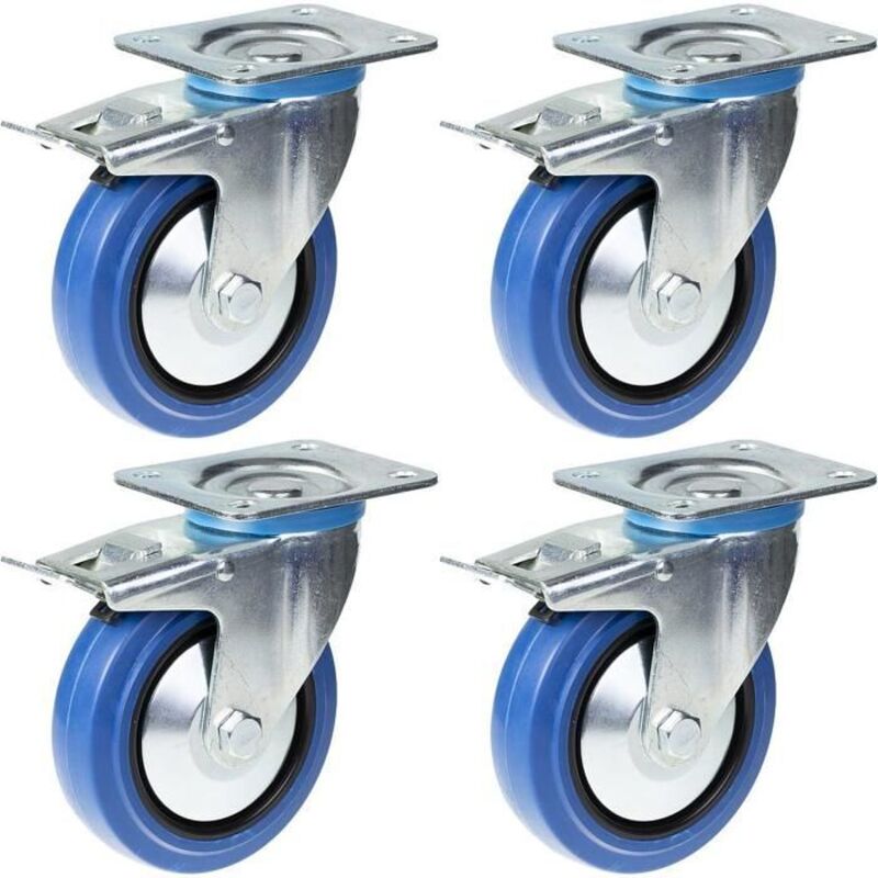 Swivel Caster - PARNELLS - 125 mm - Blue Rubber - Capacity 800 kg - Set of 4