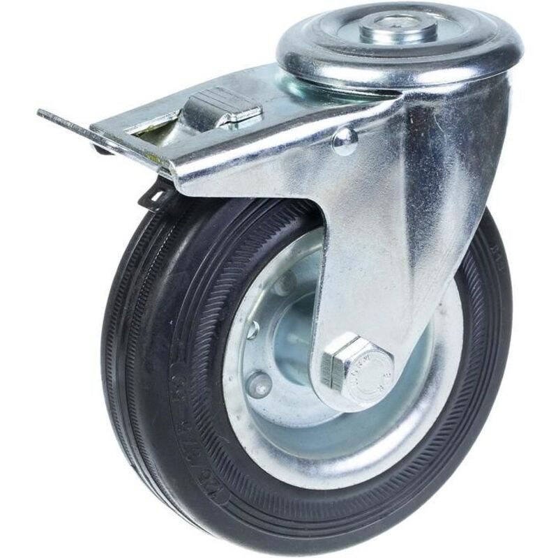 Swivel caster - PARNELLS - 125 mm - Capacity 120 kg - Black rubber - Foot brake