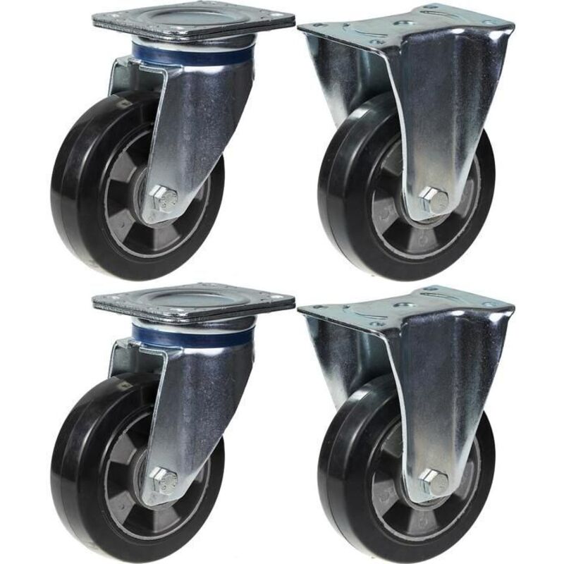 Swivel caster - PARNELLS - 152 mm - Capacity 1320 kg - Set of 4 - Black rubber