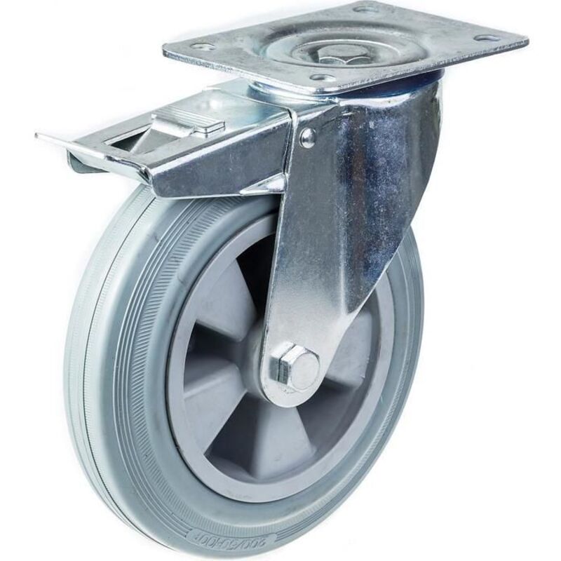Swivel caster - PARNELLS - 200mm - Grey rubber - Capacity 205kg - Integrated brake