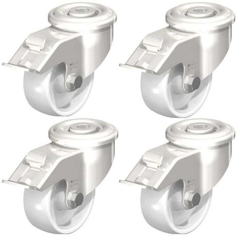Swivel caster - PARNELLS - 80mm - Stainless steel - White nylon - Integrated brake