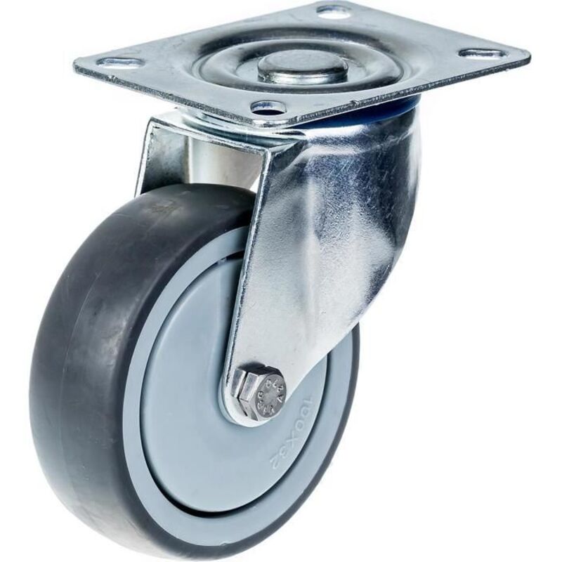 Swivel caster - Rubber - 80mm - Load capacity 80kg - Top plate 100x80mm - Gray