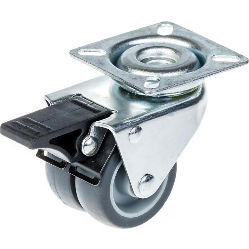Swivel caster with brake - 50mm - Rubber - Load 70kg - Gray