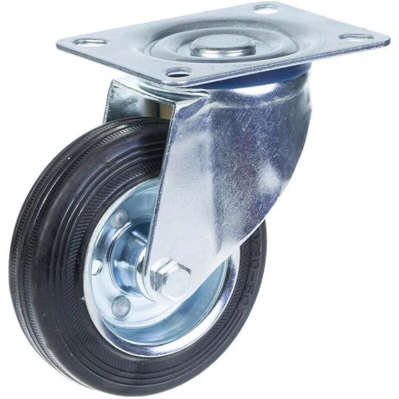 Swivel caster - ZHONGSHAN - 100 mm - Black rubber - Top plate 100x80 mm - Load 90 kg