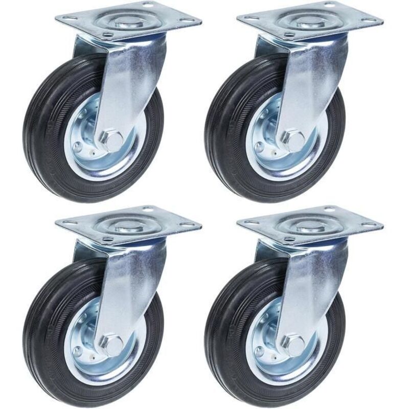 Swivel caster - ZHONGSHAN - 125 mm - Black rubber - Load 480 kg - Set of 4