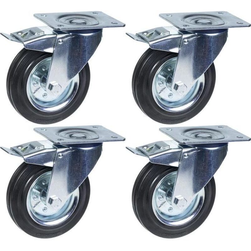 Swivel caster - ZHONGSHAN - 160 mm - Black rubber - Set of 4 - Capacity 600 kg