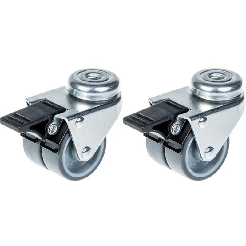 Swivel caster - ZHONGSHAN - 50mm - Grey rubber - Brake - Set of 2