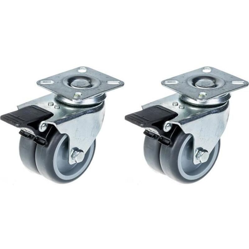 Swivel caster - ZHONGSHAN - 75 mm - Grey rubber - Double - With brake