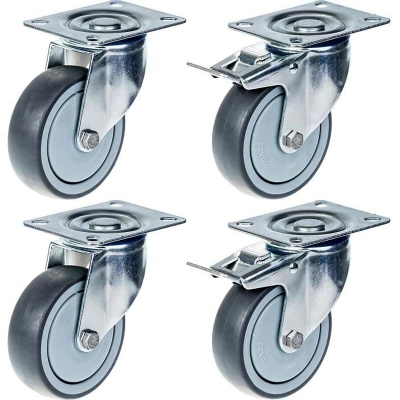 Swivel caster - ZHONGSHAN - 80mm - Grey rubber - Capacity 320kg - Brake included