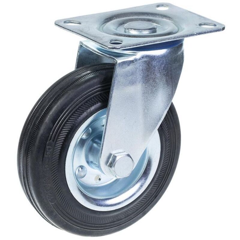 Swivel caster - Zinc-plated - 125 mm - Black rubber - Low noise - Rolling resistance