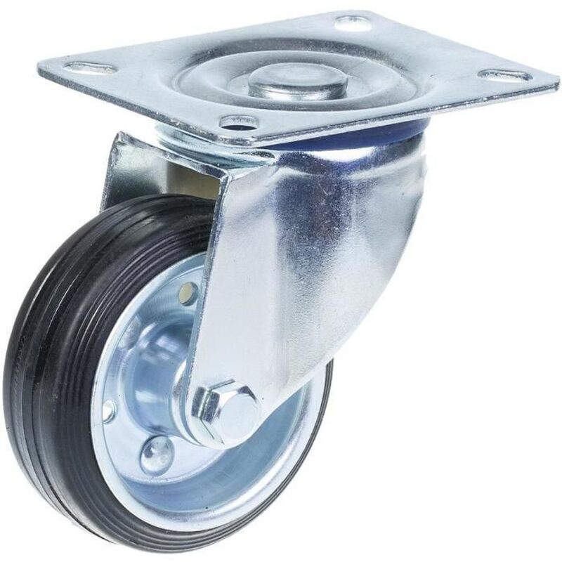 Swivel caster - Zinc plated - 80mm - Black rubber - Double row of bearings - 85A