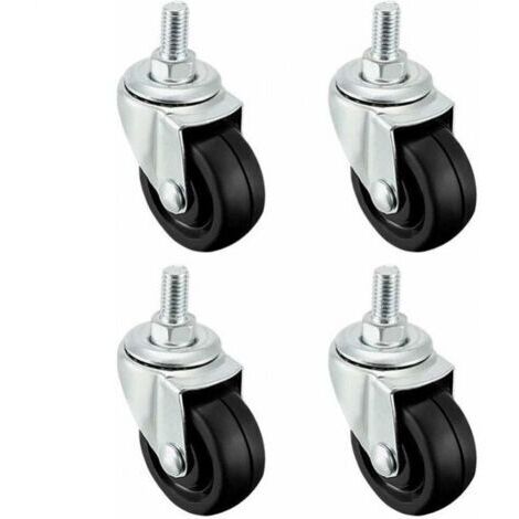 Swivel Casters 1.5 Inch Solid Rubber M8 x 15mm Screw Threaded Caster Wheels Black 4 Pcs