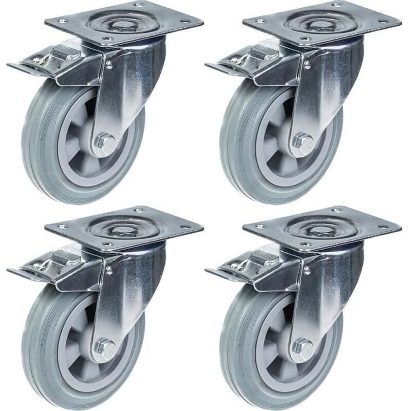 Swivel casters - 160mm - Grey rubber - Set of 4 - Brake included