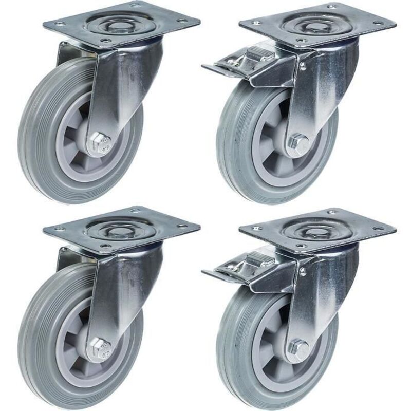 Swivel casters - 160mm - Grey rubber - Set of 4 - Capacity 540kg