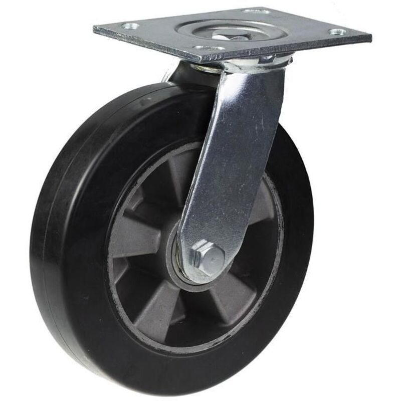 Swivel casters - Black - 200 mm - Capacity 450 kg - Zinc-coated steel - Low rolling resistance