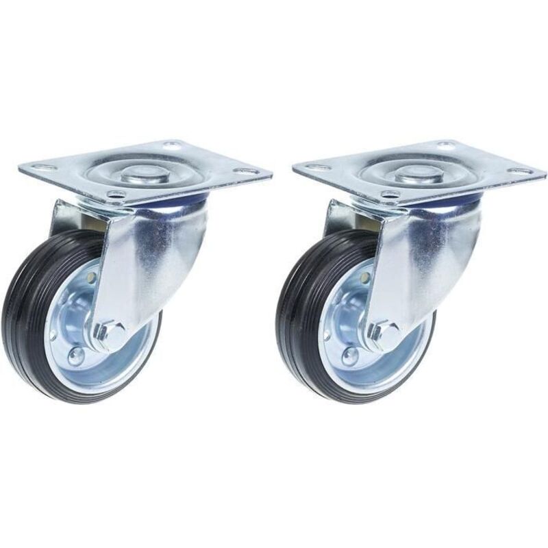 Swivel casters - Black - 80mm - Set of 2 - Load 70kg - Solid rubber