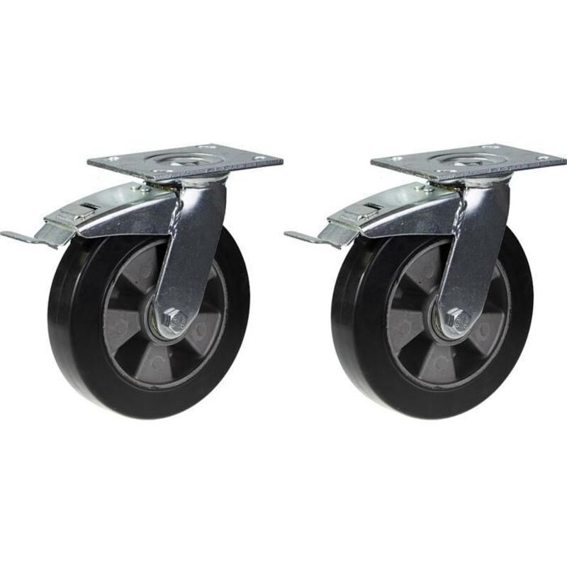 Swivel casters - Construction Equipment - 200mm - 900kg - Rubber - Integrated brake - Set of 2