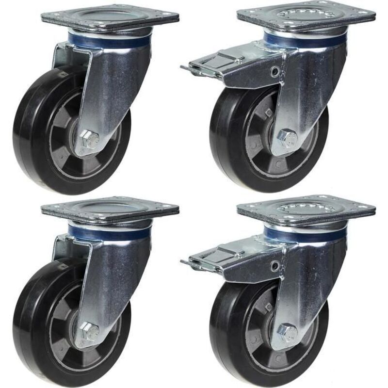 Swivel casters - PARNELLS - 152 mm - Black rubber - Capacity 1320 kg - Set of 4