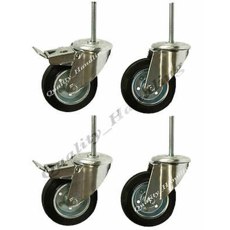 Swivel casters - Rubber - 125mm - Set of 4 - Max load 60kg - With and without brakes