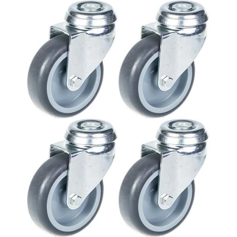 Swivel casters - Rubber - 75mm - Set of 4 - Max load 240kg - Hole mount