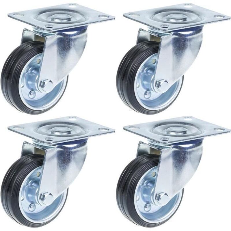Swivel casters - ZHONGSHAN - 80mm - Black rubber - Max load 70kg - Set of 4