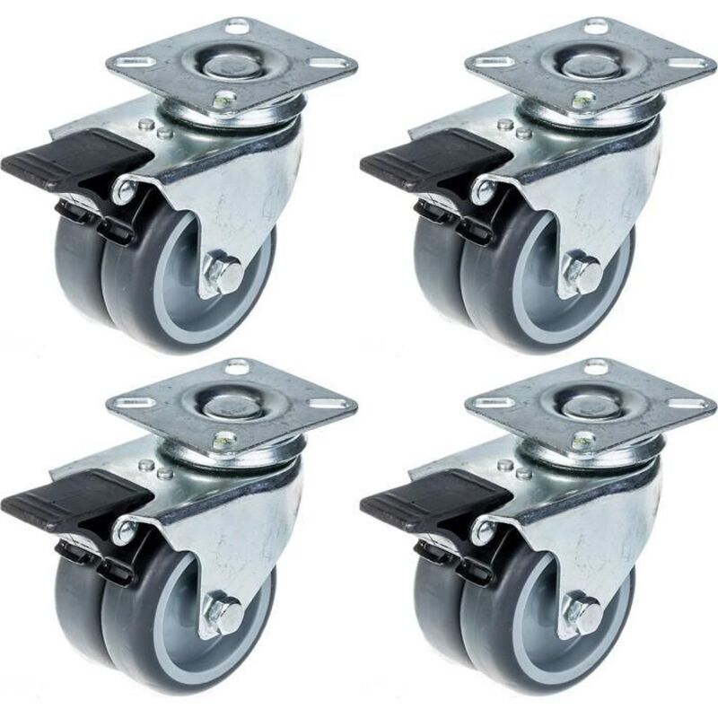 Swivel castor - ZHONGSHAN - 75mm - Grey rubber - Double - Integrated brake