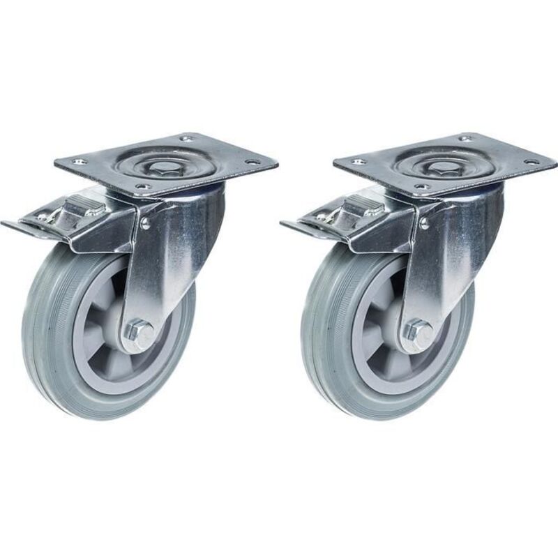 Swivel Castors - 160mm - Grey Rubber - Brake - Pack of 2