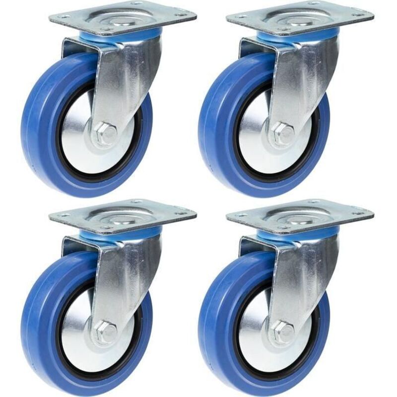 Swivel Castors - Rubber - 125mm - Set of 4 - Capacity 800 kg - Blue