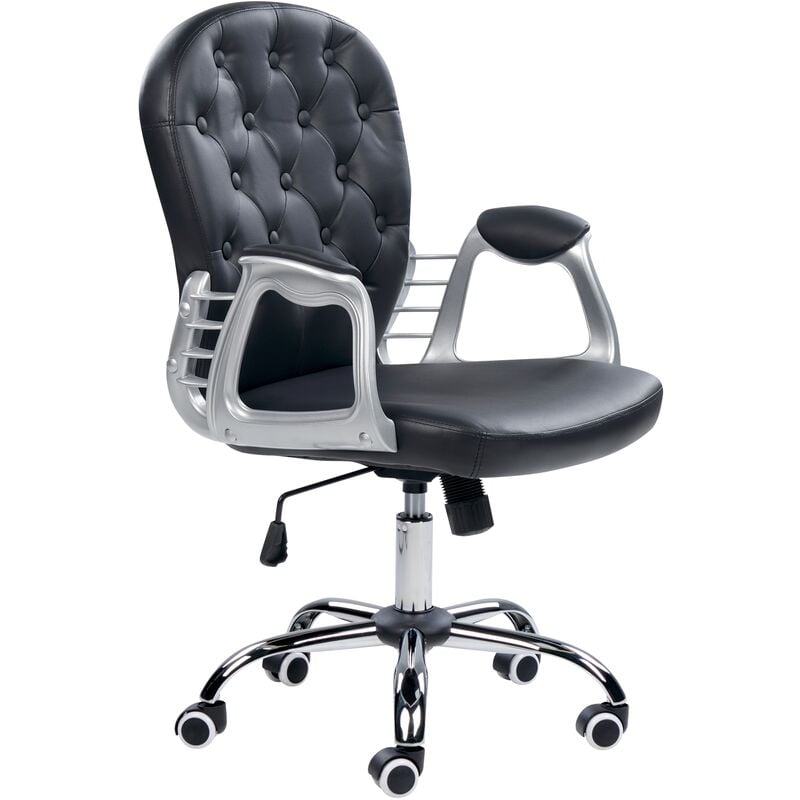 Faux Leather Office Chair Black Swivel Adjustable Buttoned Backrest Princess - Black