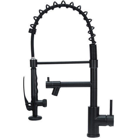 Swivel Kitchen Mixer Tap Dual Spout with Pull Down Sprayer and Pot Filler,Black