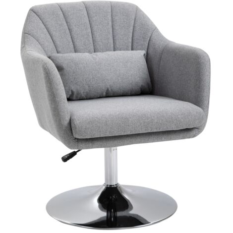 Swivel Linen Fabric Accent Chair for Living Room Contemporary Vanity Armchair with Adjustable Height Thick Cushion Lumbar Support Armrest for Bedroom Office Light Grey