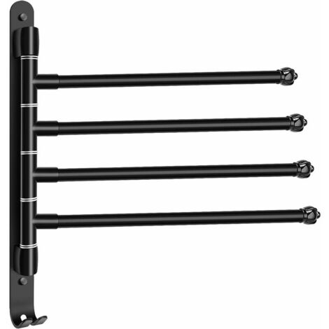 Swivel Towel Rack Wall Mounted Rotating Towel Rack with 4 Arms 180° Rotation Towel Bars with Hooks for Kitchen Balcony Bathroom Black