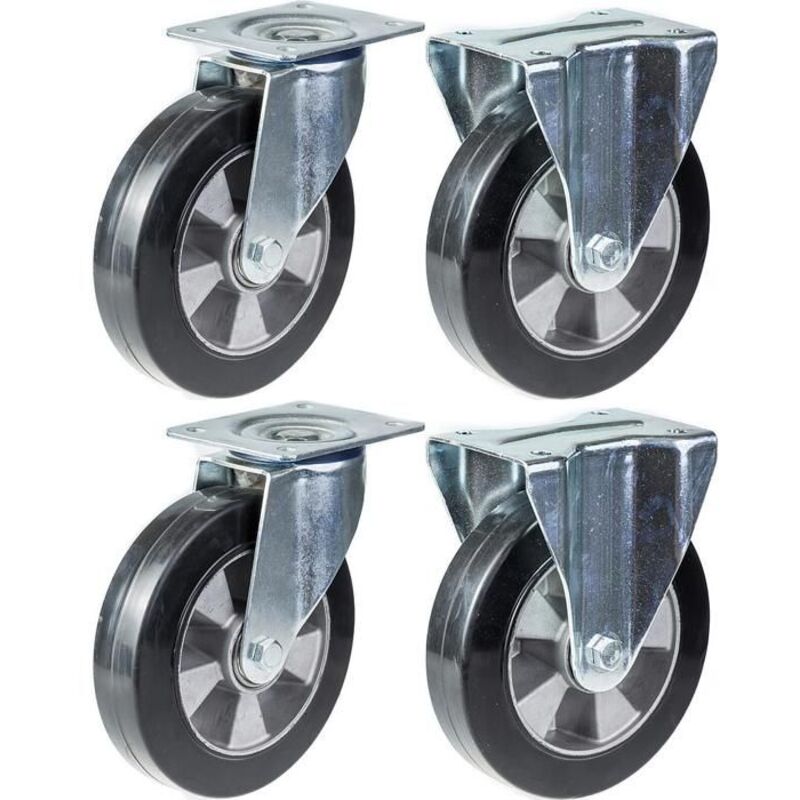 Swivel Wheel - PARNELLS - 152 mm - Capacity 1320 kg - Set of 4 - Black Rubber