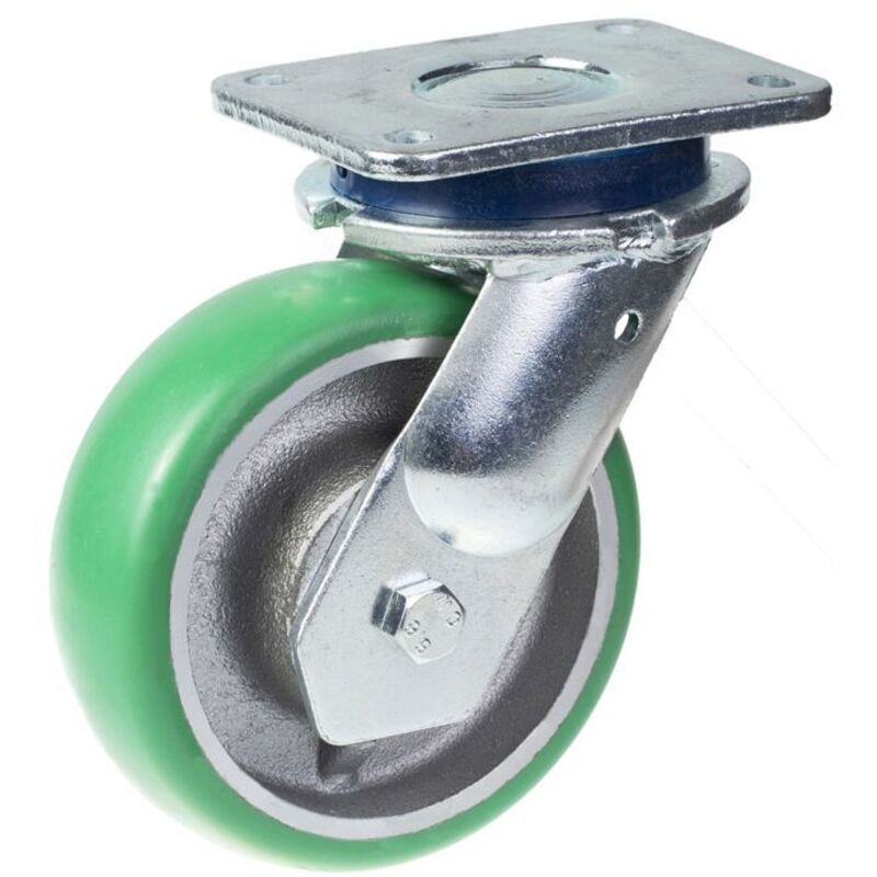 Swivel wheel - PARNELLS - 160mm - Galvanized steel - Green polyurethane - Hardness 83A