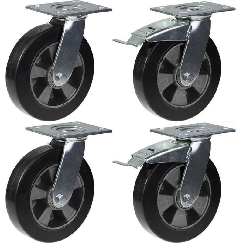 Swivel Wheel - PARNELLS - 200 mm - Black Rubber - Set of 4 - Capacity 1800 kg