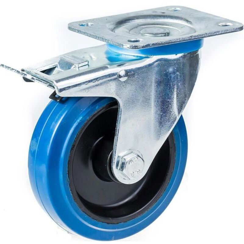 Swiveling caster - 100mm - Elastic rubber - Maximum load 150kg - Foot brake